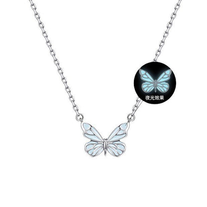 Pure silver luminous butterfly jewelry piece