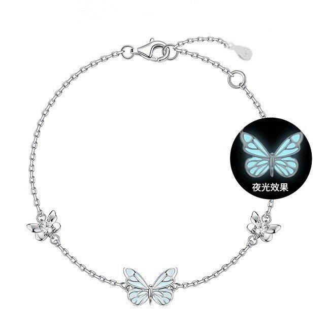 Pure silver luminous butterfly jewelry piece