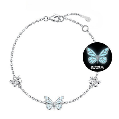 Pure silver luminous butterfly jewelry piece