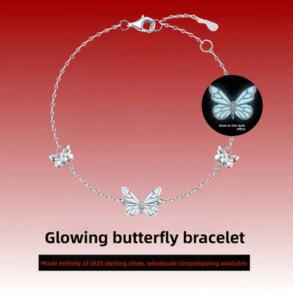 Pure silver luminous butterfly jewelry piece