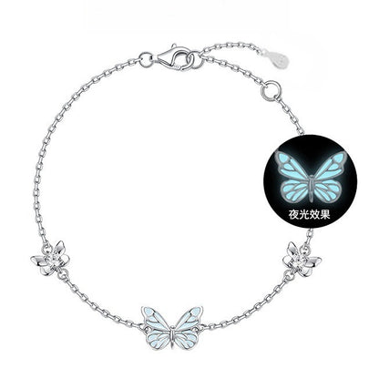 Pure silver luminous butterfly jewelry piece