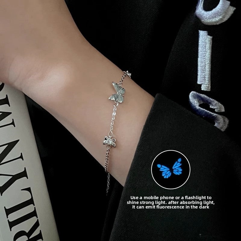 Pure silver luminous butterfly jewelry piece